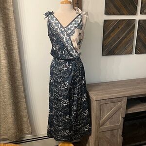 CHARLIE B Navy and Cream Midi Dress